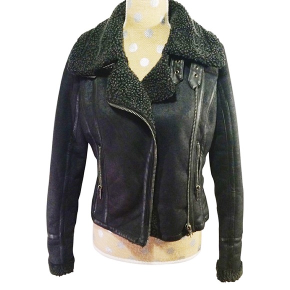 Topshop Jackets & Blazers - Topshop Faux Sherpa Leather Biker Jacket